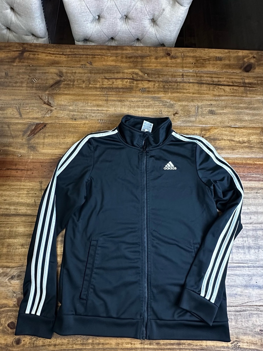 adidas Black Track Jacket with White 3-Stripes - Kids